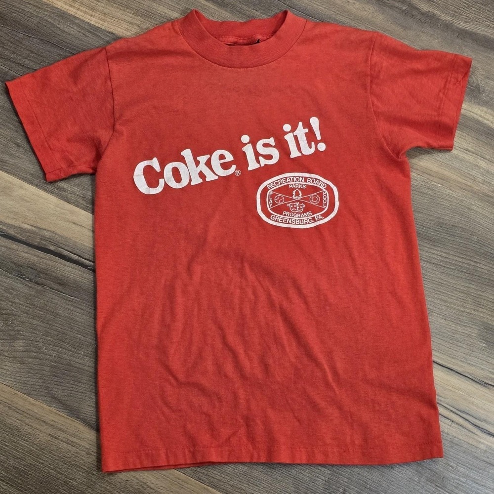 70s Coca Cola Coke Vintage‎ Advertising Promo PA Red Baseball T Shirt Kids Small